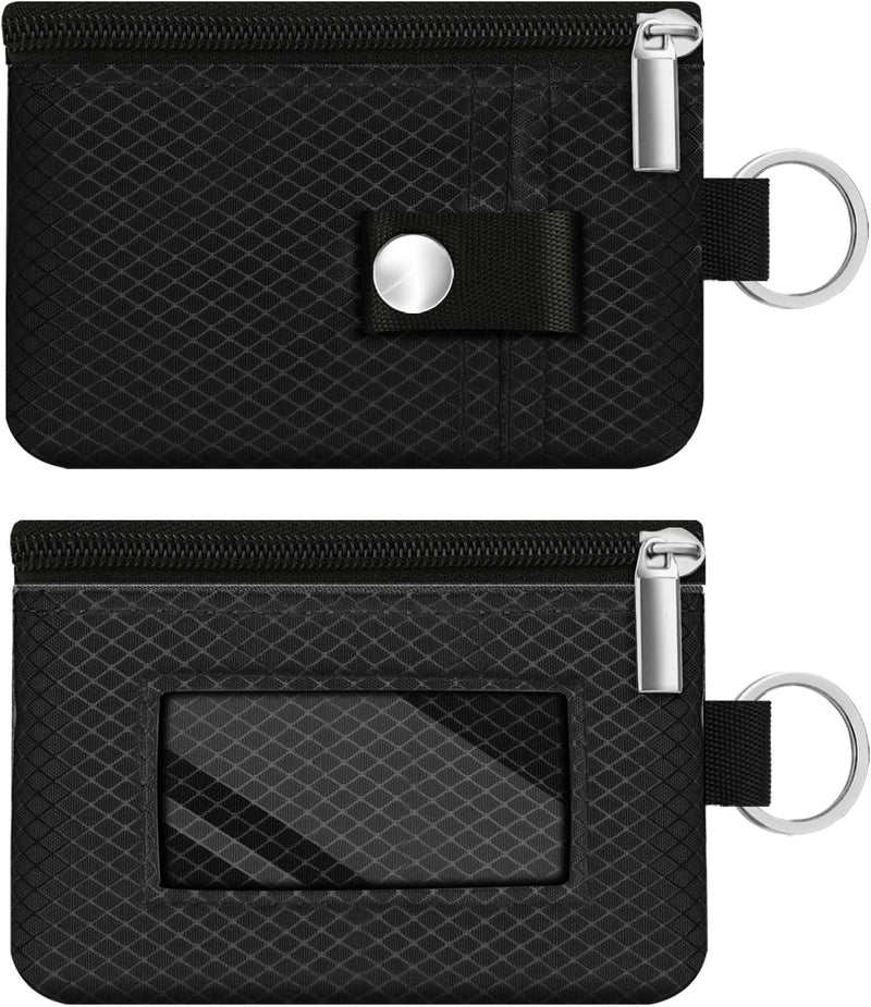 CCUMI Minimalist RFID Blocking Small Wallet with ID Window,WaterResistant Zip Id Case Wallet with Lanyard Keychain for Cards,Cash,Travel,Women,Men (Black) - Image 3